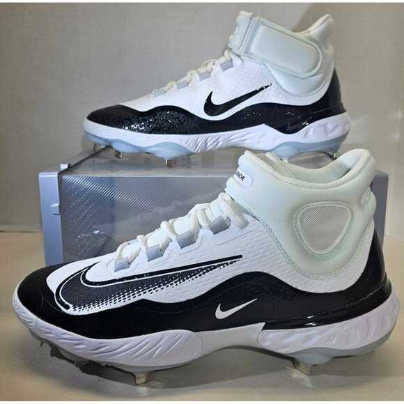 Nike Men's White/Black Blue Tint Alpha Huarache Elite 4 Mid Soccer Shoe Size 12 - Picture 1 of 16